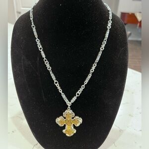 NWOT - Elegant Silver and Gold Cross on Sterling Silver ChainlinkUnisex Necklace